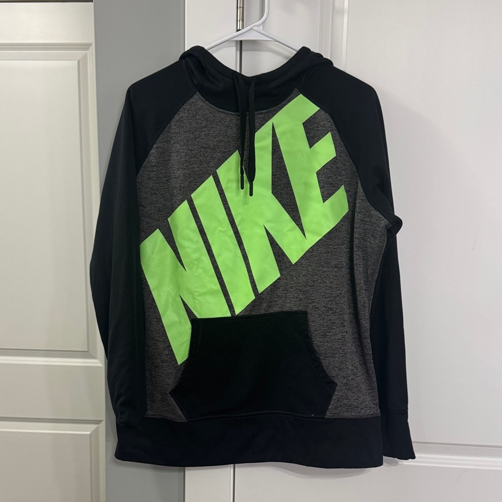 Women’s Nike Black & Heather Gray Hoodie with Neon Green Logo